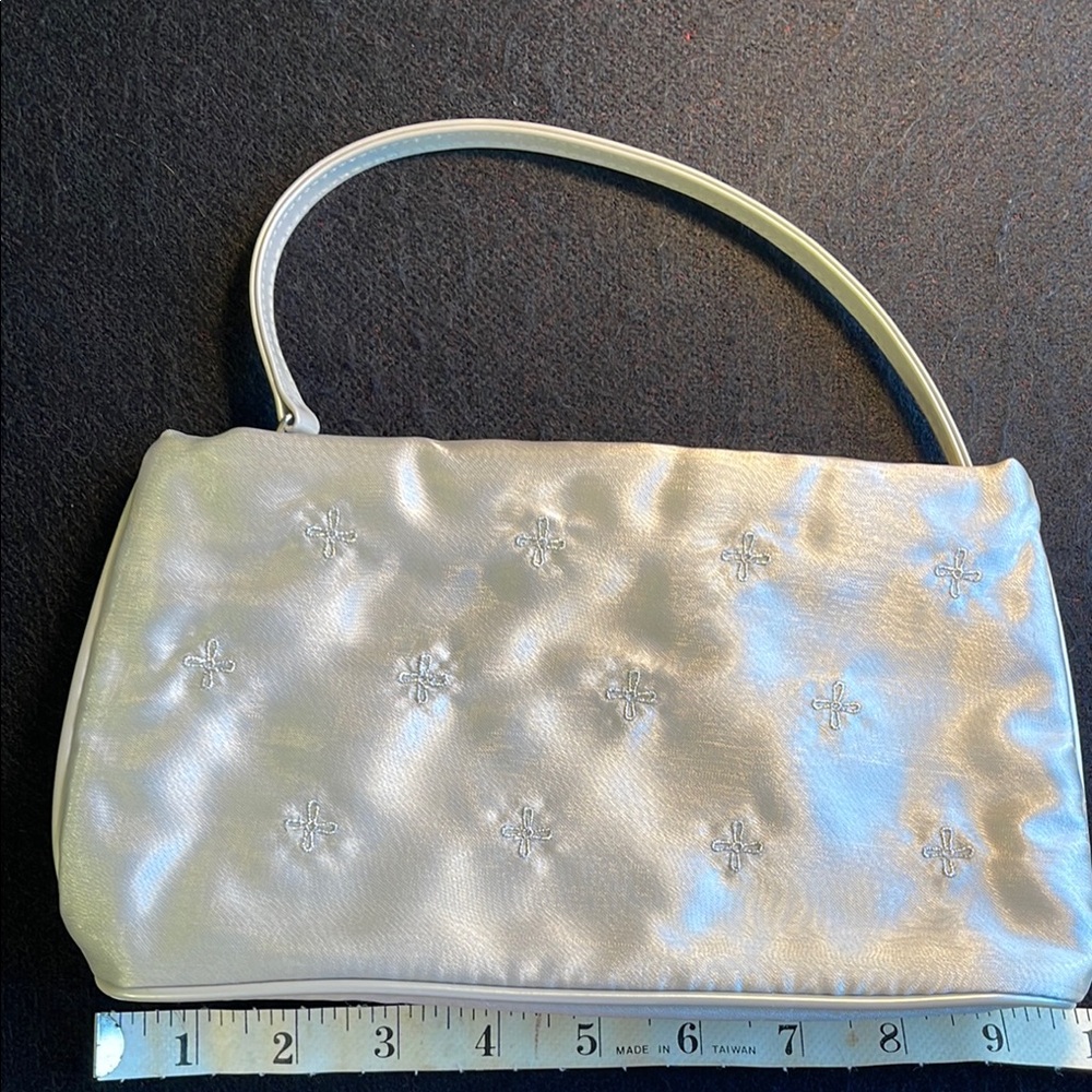Silver Fabric Handbag Embroidered